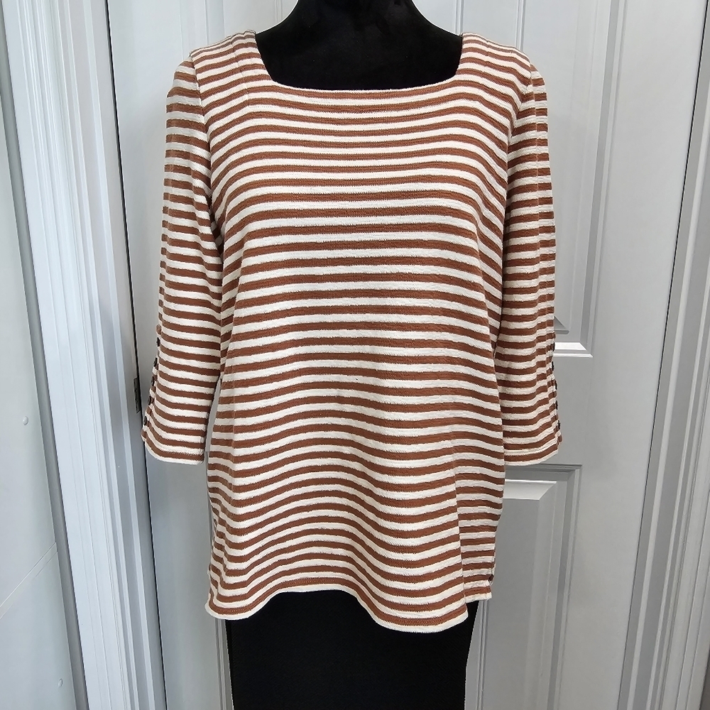 J.Jill Striped Square Neck Cotton Top Size Medium